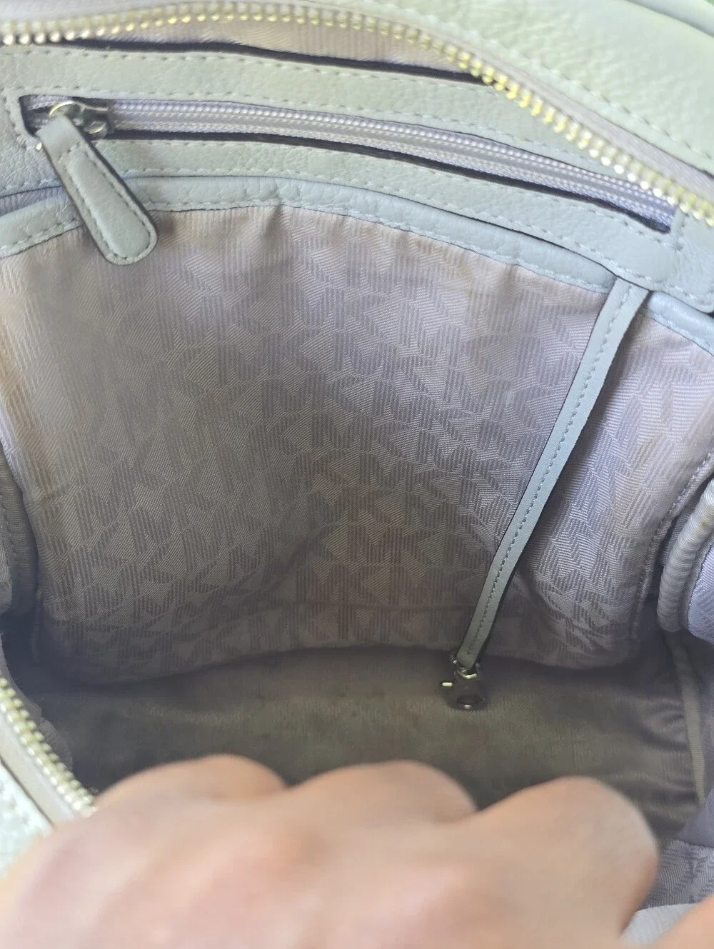 Michael Kors Gray Leather Grommet Studded Backpack Silver Hardware 12x13